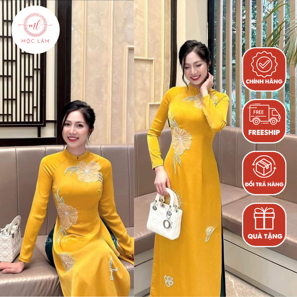 Áo dài cách tân thiết kế đính kết chất liệu lụa cao cấp - Áo dài Mộc Lâm - AD11