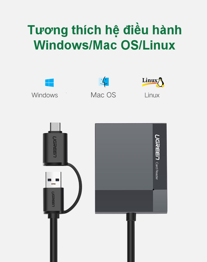 Đầu đọc thẻ hỗ trợ cổng 2 in 1 USB 3.0 / USB type C cho thẻ CF / SD / MS / TF chức năng OTG dài 50cm UGREEN CR125 Đầu đọc thẻ hỗ trợ cổng 2 in 1 USB 3.0 / USB type C cho thẻ CF / SD / MS / TF chức năng OTG dài 50cm UGREEN CR125