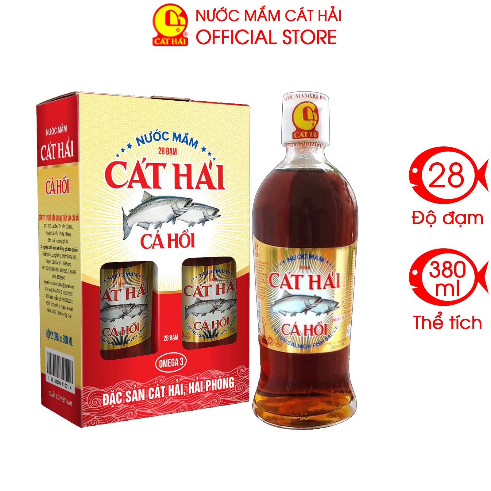 Hộp 2 chai nước mắm cát hải cá hồi 380ml - bổ dưỡng giàu omega 3 - sản phẩm mới chào xuân nhâm dần 2022m