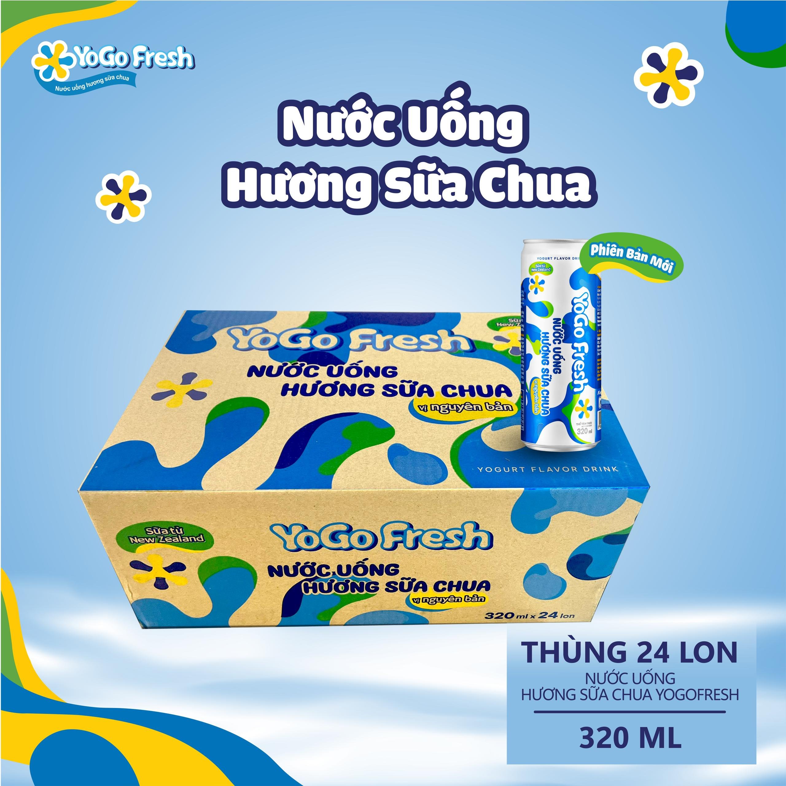 Thùng 24 lon Nước Uống Hương Sữa Chua Yogo Fresh