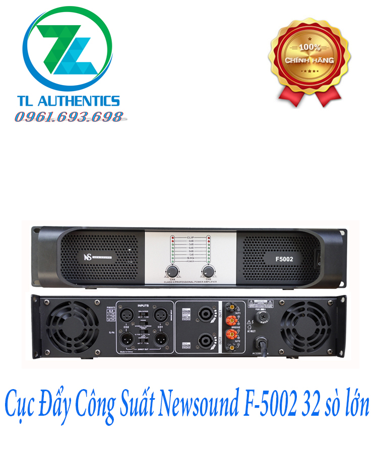 Cục đẩy công suất 2 kênh NEWSOUND F5002 32 sò lớn hàng nhập khẩu ,đánh loa full bass 30-40 tặng kèm jac canon,bảo hành 24 tháng