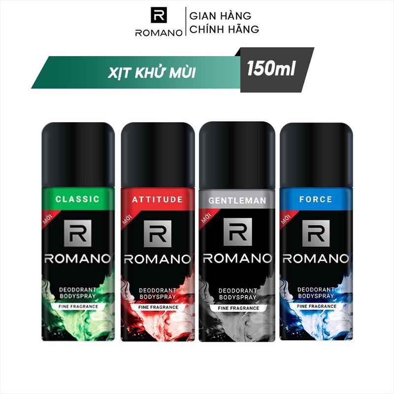 Xịt khử mùi romano 150ml ngăn mồ hôi và mùi cơ thể, cửa hàng mai hà