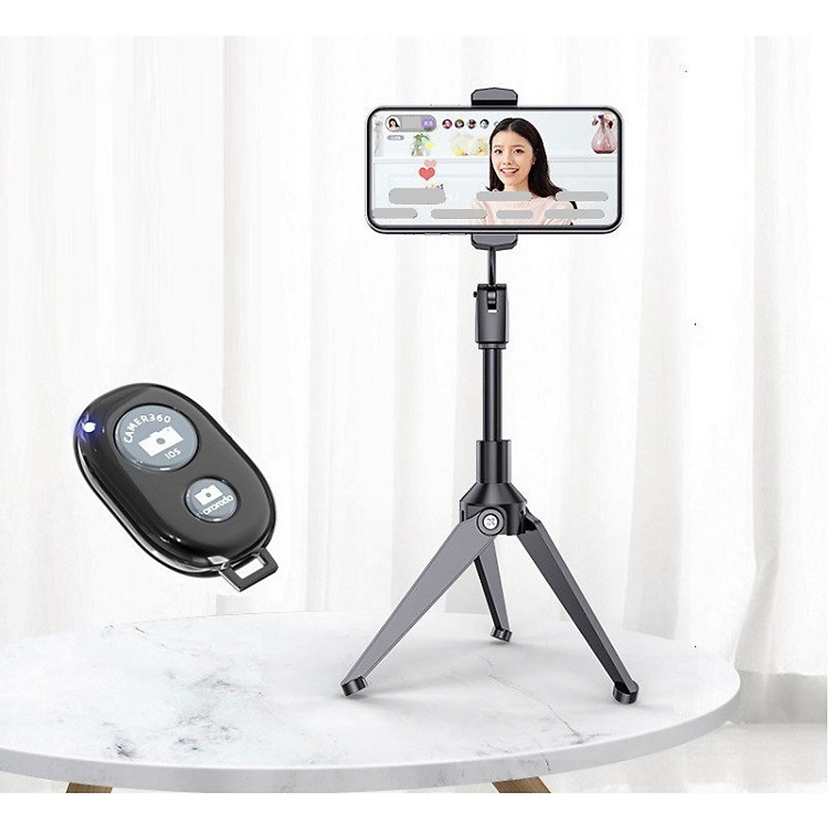 Chân máy chụp ảnh, quay phim, livestream kẹp ipad, điện thoại lt04 - có điều khiển từ xa - hàng nhập khẩu