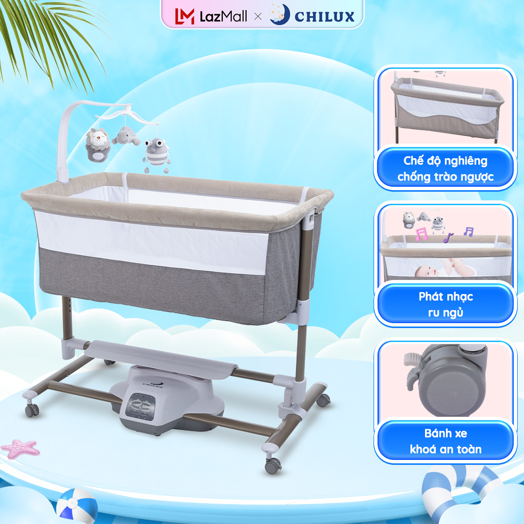  Nôi điện đa năng cho bé Chilux S11 - 8 nấc điều chỉnh nôi bánh xe có khoá an toàn 