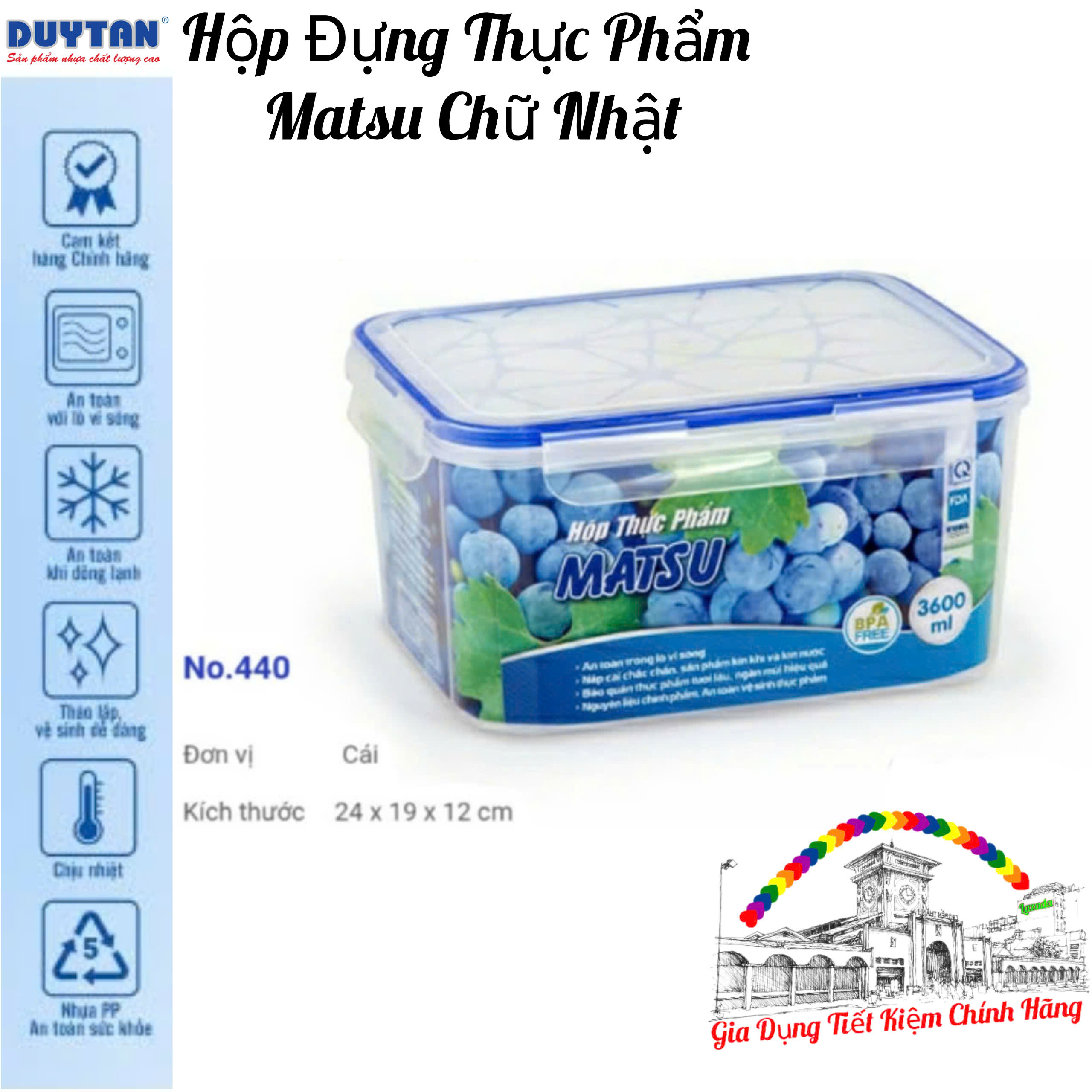 Hộp đựng thực phẩm 3600ml matsu chữ nhật -duy tân chính hãng