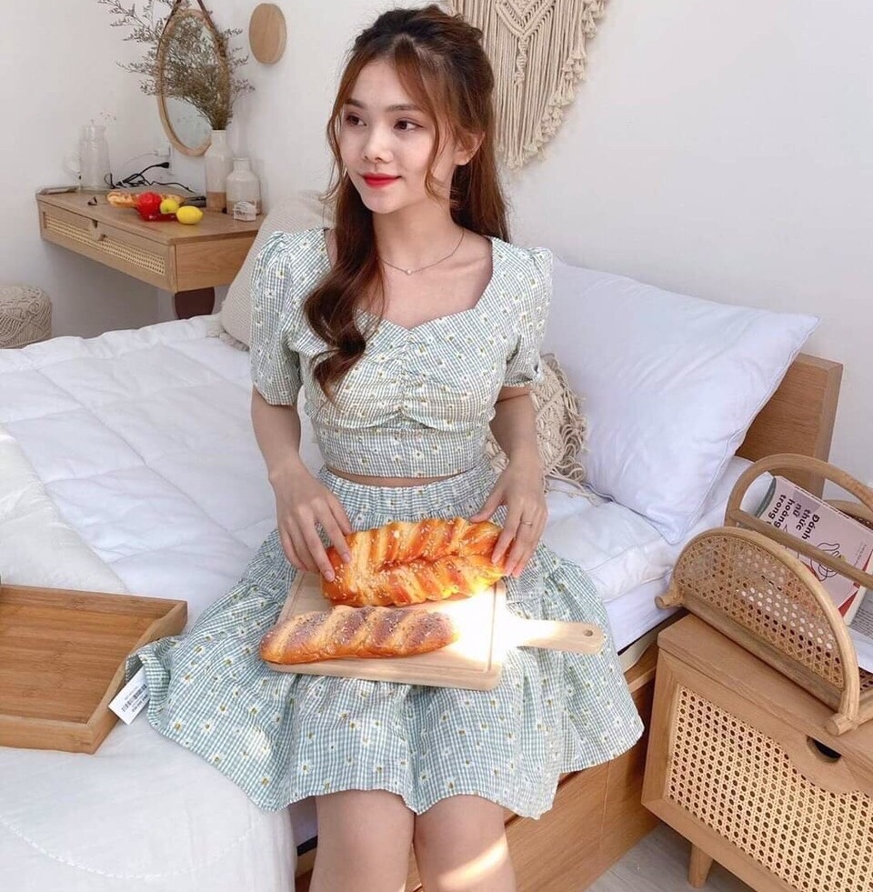 [freeship]set váy nữ dể thương cá tính - Đầm nữ dự tiệc - áo kiểu nữ ngắn tay rút ngực cực dể thương - chân váy xòe nữ  - áo croptop nữ - Girly Store