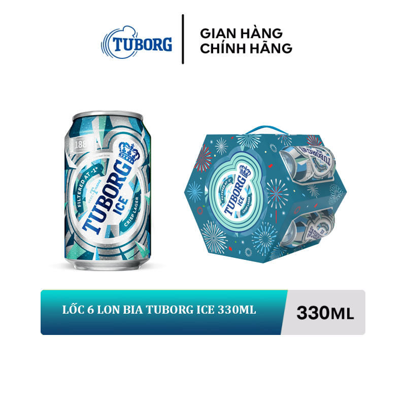 Nồng độ cồn 4.3% - Lốc 6 lon bia Tuborg Ice 330ml