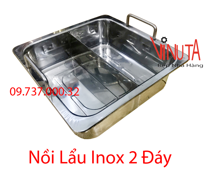 nồi lẩu inox 2 ngăn, xoong nấu lẩu 2 đáy vuông bếp từ, nồi ăn lẩu inox đáy từ giá rẻ