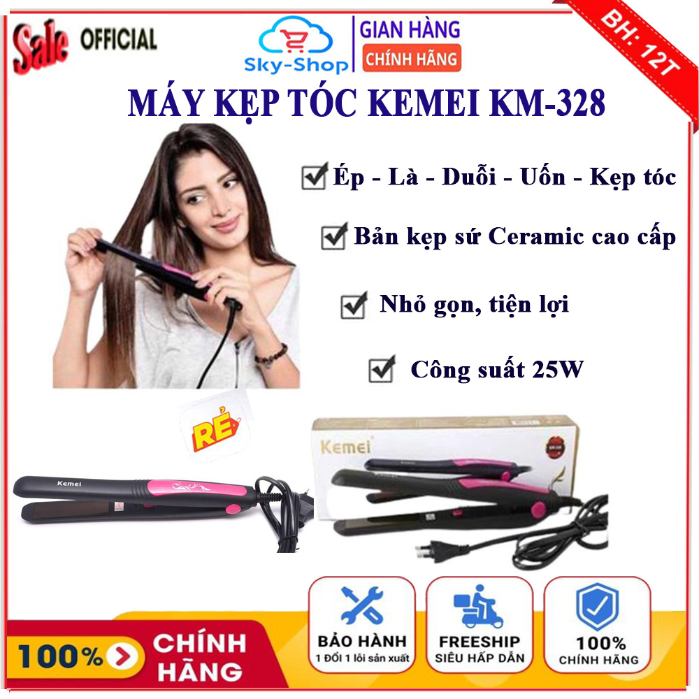 Máy kẹp tóc Kemei KM-328 công suất 25W, Máy duỗi tóc có bản kẹp bằng sứ phủ ceramic cao cấp, máy là tóc, máy làm tóc tại nhà, máy uốn tóc, máy ép tóc, máy tạo kiểu tóc chuyên nghiệp, dụng cụ làm tóc
