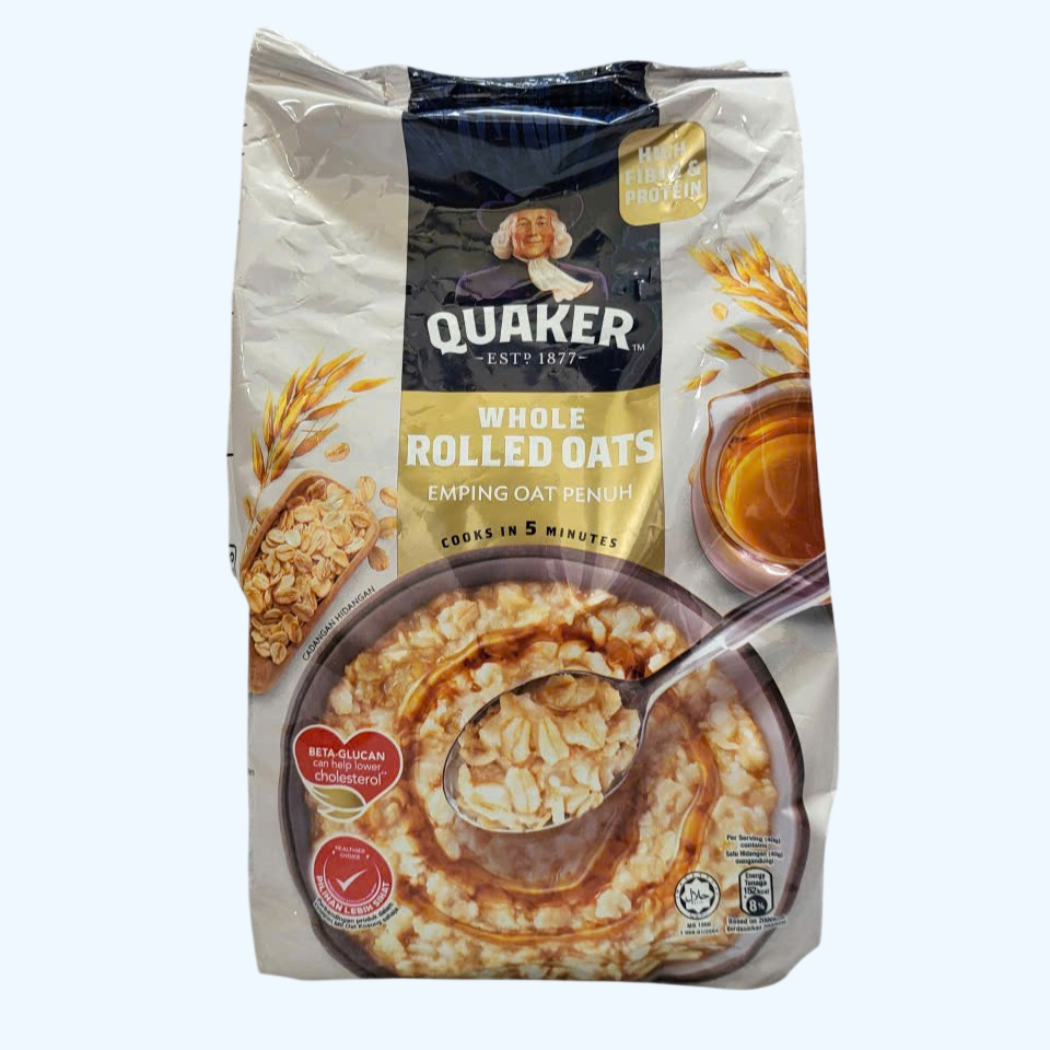 QUAKER -- Túi ROLLED 800g -- YẾN MẠCH CÁN DẸT High Fibre & Protein Whole Rolled Oats (HALAL)