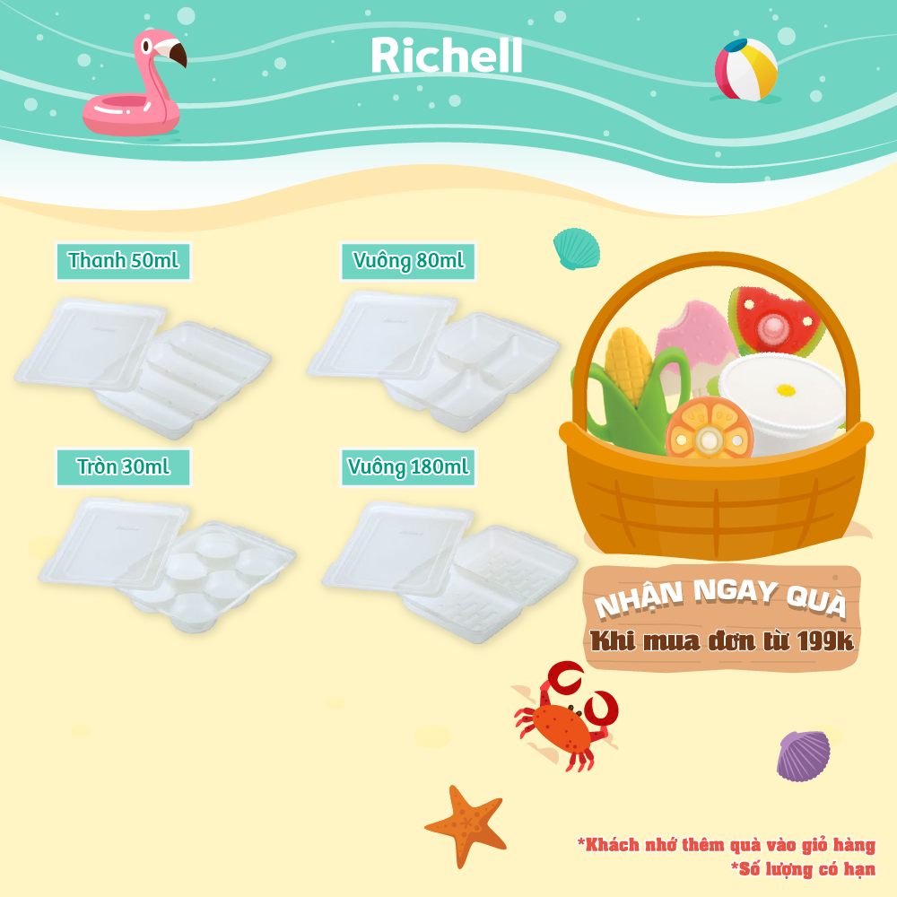 Bộ khay trữ đông thức ăn dặm RICHELL 30-50-80-130ml có nắp đậy | Baby