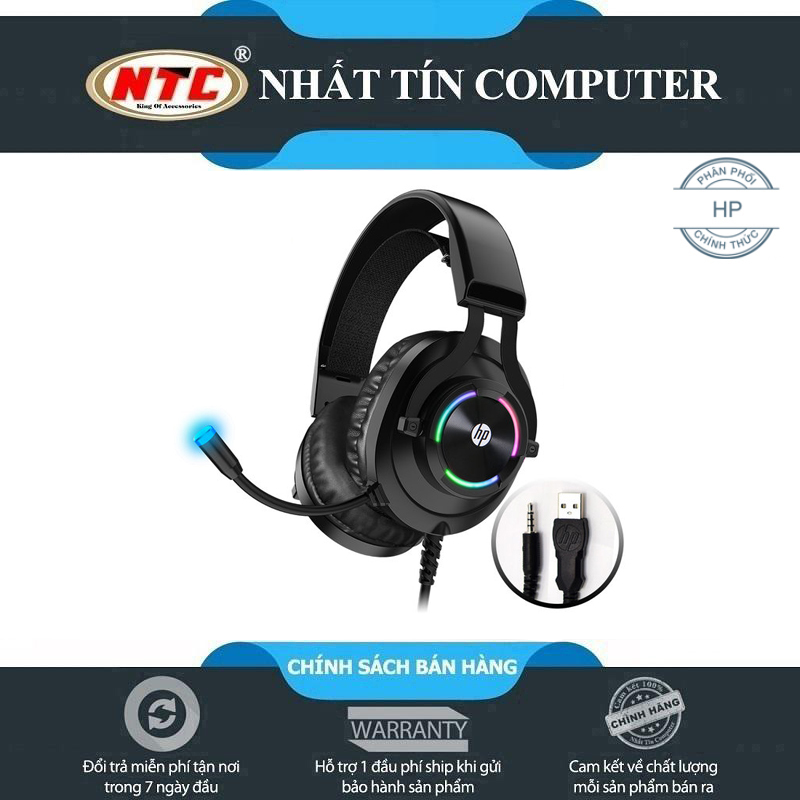 Tai nghe gaming HP H360 led RGB - tích hợp 1 jack cắm 35mm cho micro và phone (Đen) - Nhất Tín Computer