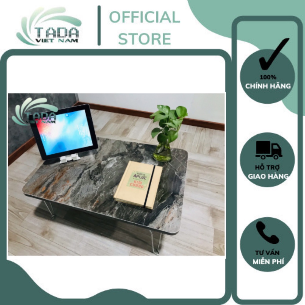 Bàn học gấp gọn thương hiệu TADA, bàn gấp ngồi học trên giường mặt vân đá sang trọng .