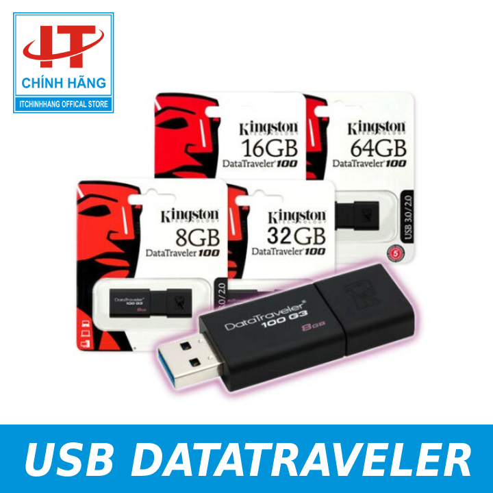 USB 3.0 Kingston Data Traverler 100 G3 8/16/32/64GB 100MB/s DT100G3