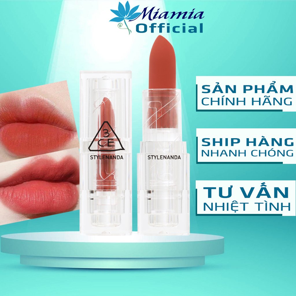 Son thỏi 3ce soft matte lipstick focus on me vỏ trong suốt – màu đỏ hồng san hô bền màu chính hãng check hidden tag