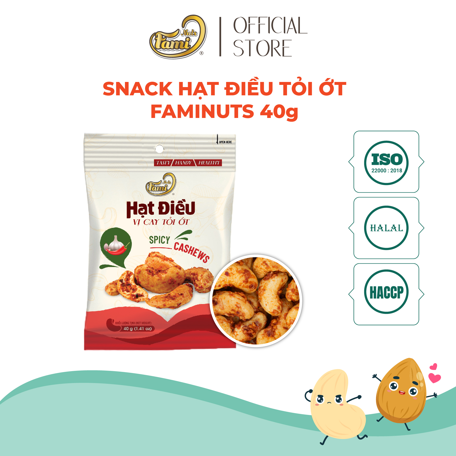 Snack hạt điều tẩm vị faminuts gói 40gr - nuts ăn vặt giàu dinh dưỡng