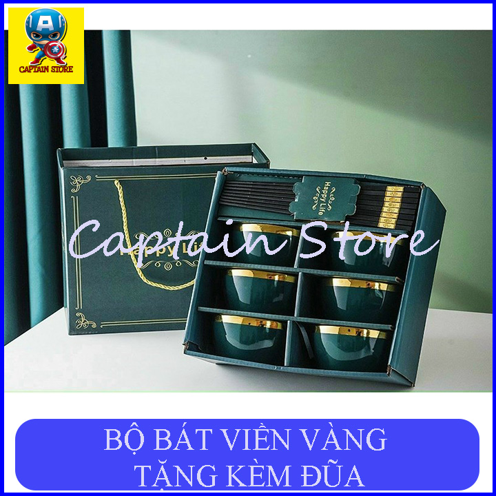 [Hoàn tiền 6%] [Tặng Kèm 6 Đôi Đũa Mạ Vàng] ] [Trị Giá 18K] Bộ 6 Bát Ăn Cơm, Chén Ăn Cơm Sứ Viền Vàng Hình Trụ Decor Theo Phong Cách Hàn Quốc –, Quà Tặng Đẹp Ý Nghĩa