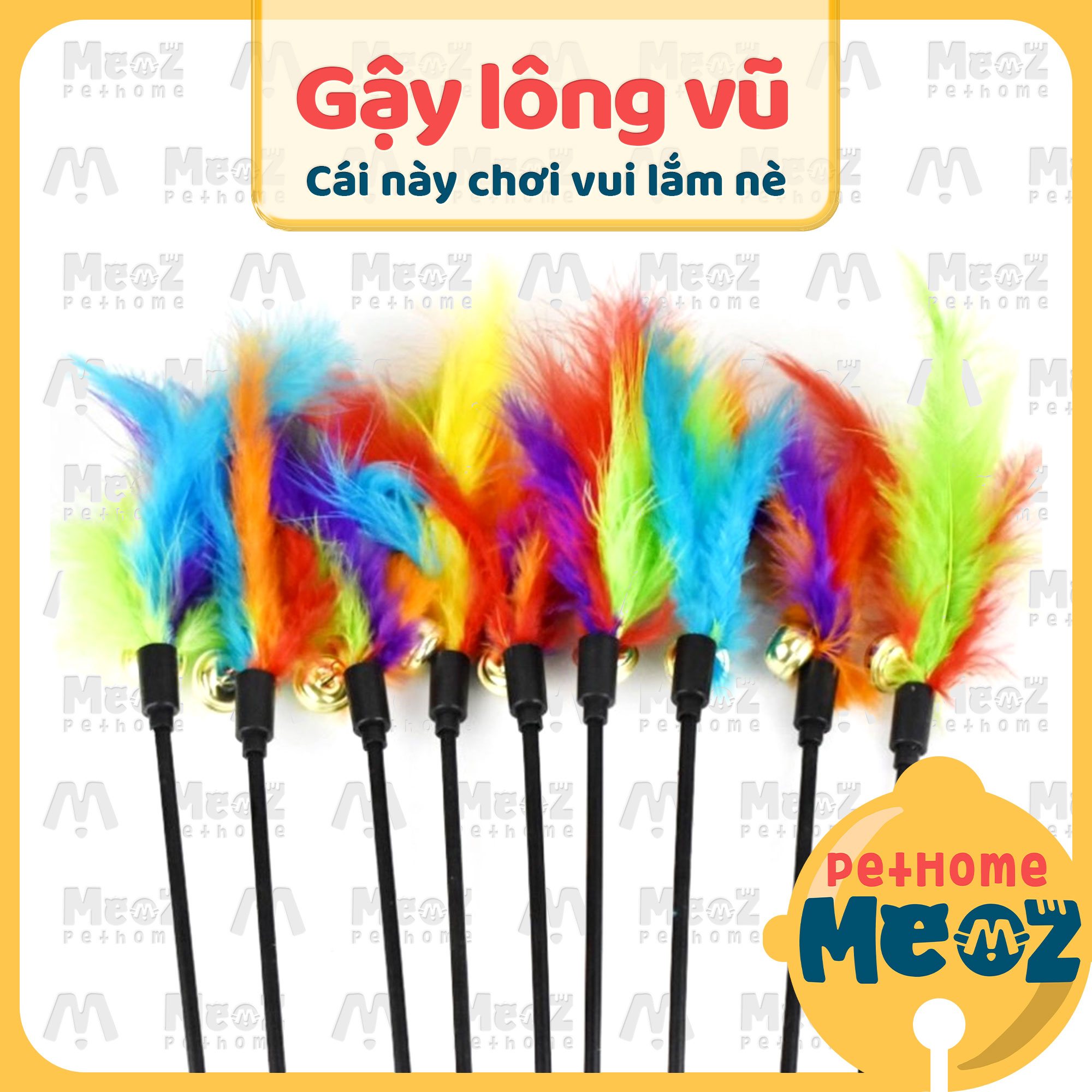 Gậy lông vũ có chuông cho mèo | Đồ chơi tương tác cho mèo vận động