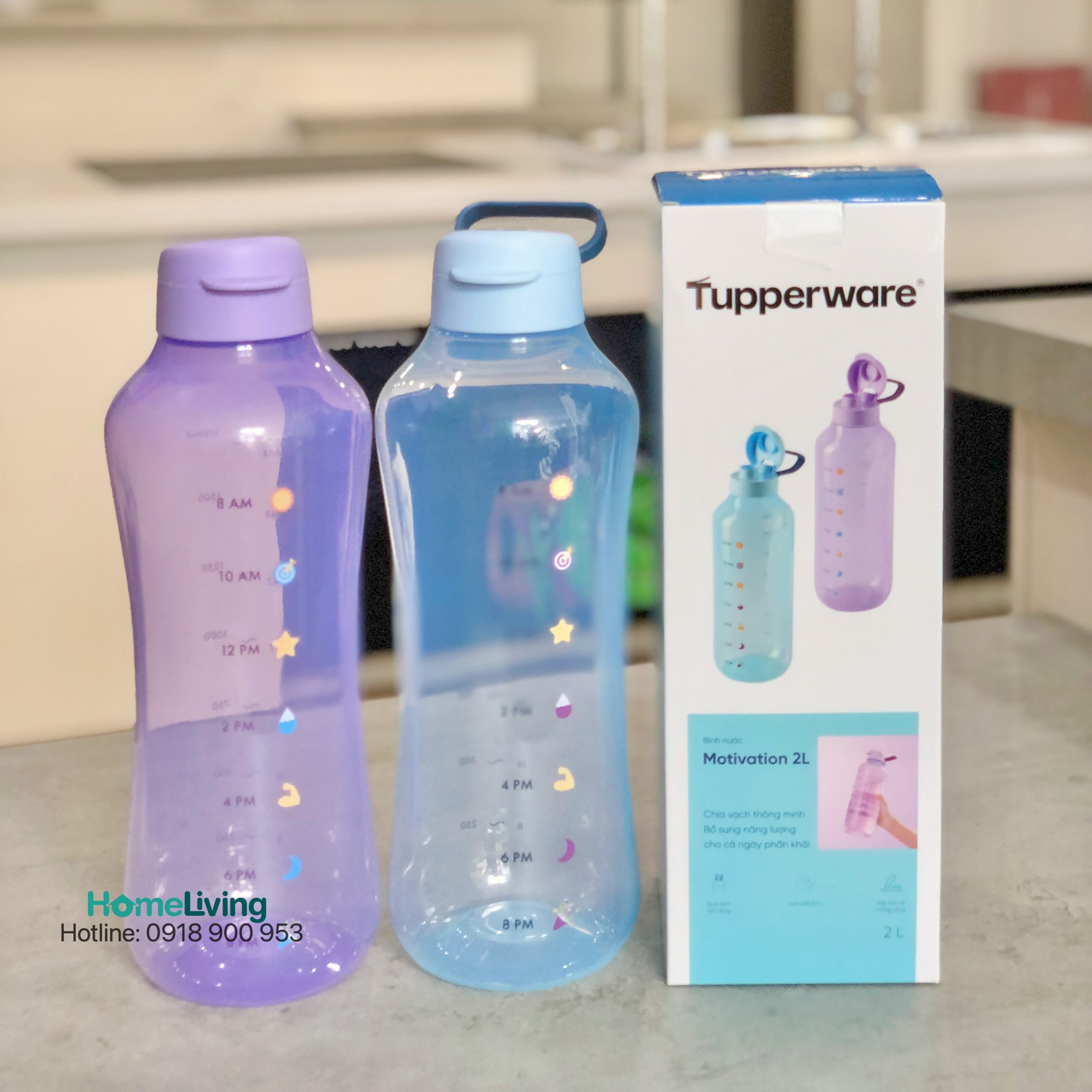 Bình nước Tupperware Eco Bottle Motivation 2L