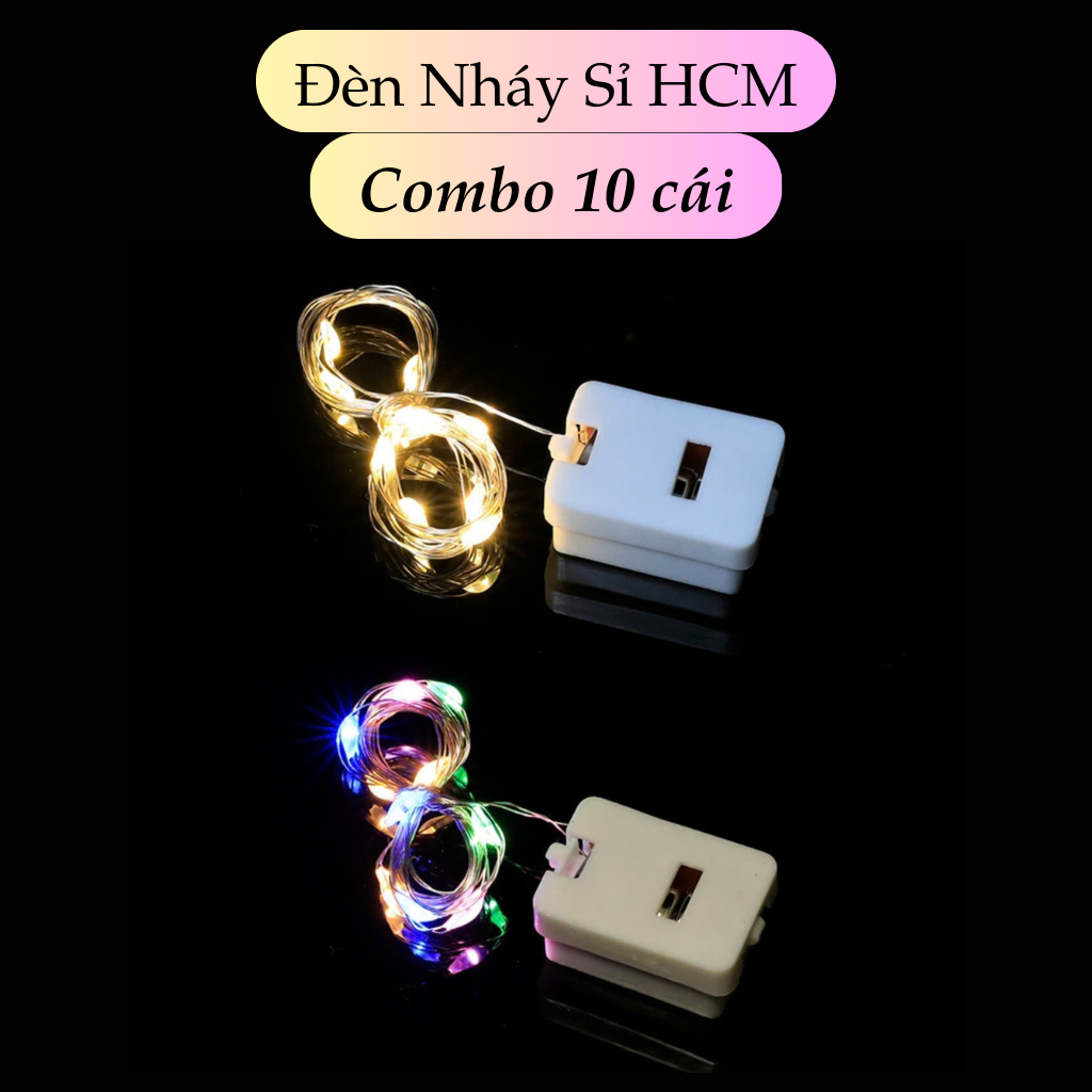 Combo 10 dây đèn led nhấp nháy dùng pin, đèn nháy đom đóm 1m, 2m, 3m màu vàng và nhiều màu quấn kẽm nhung, hoa, quà