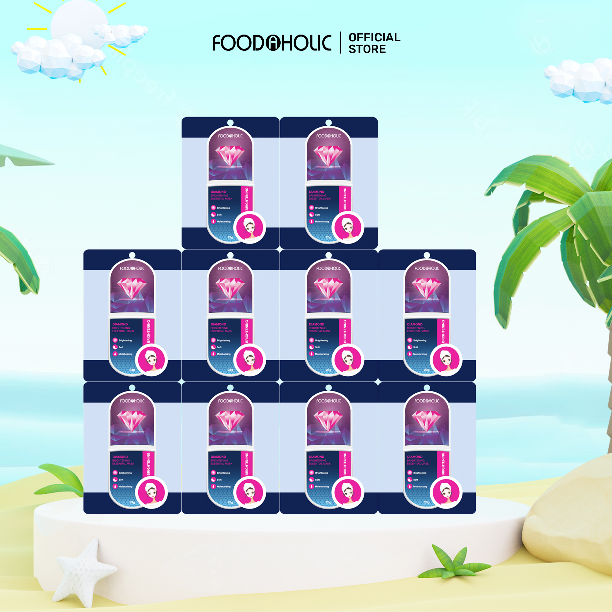 Combo 10 Mặt nạ dưỡng chất kim cương sáng mịn da Foodaholic Diamond Brightening Essential Mask 23g x10