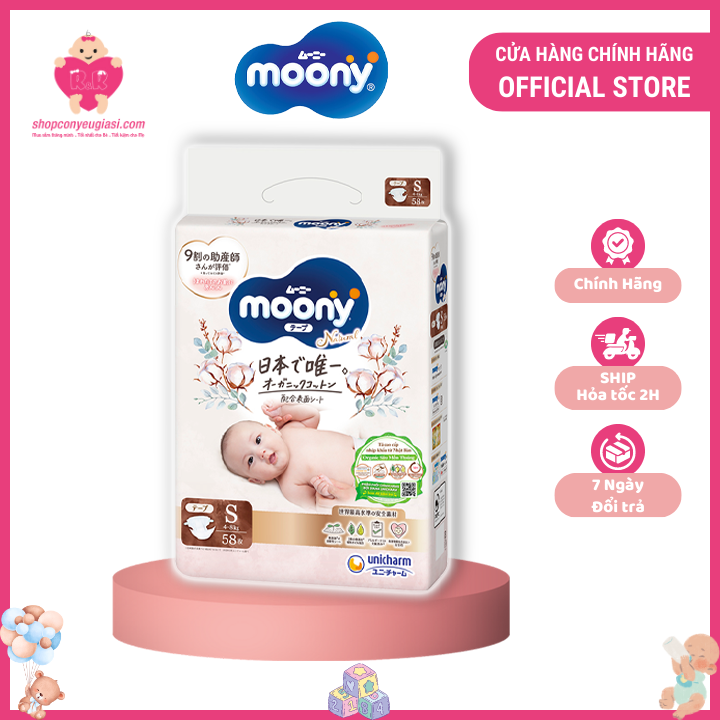 Tã dán moony natural bông oragnic nhập khẩu s58