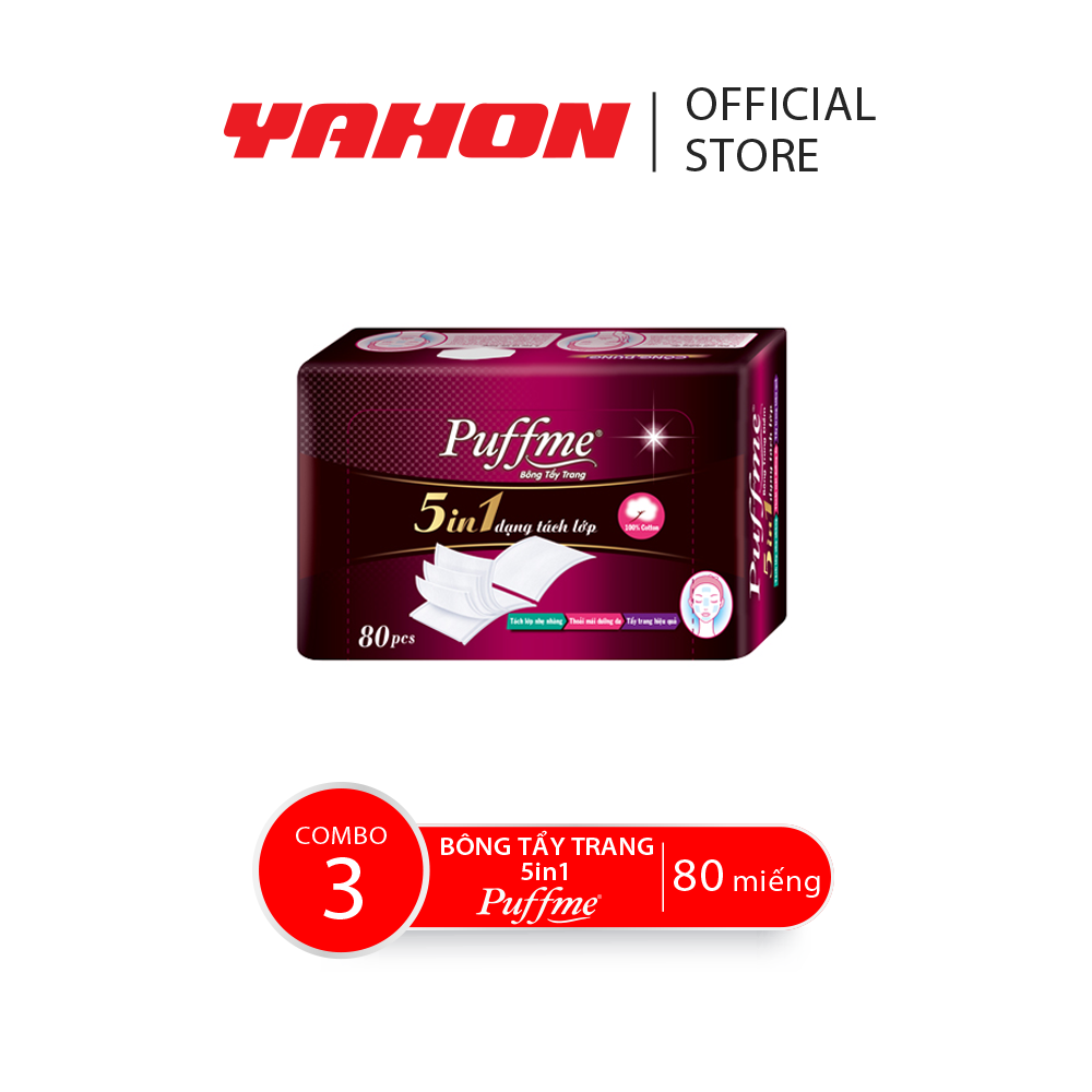 Combo 3 Hộp Bông Tẩy Trang PUFFME 5in1 Cao Cấp 5 Lớp, 80 Miếng/Hộp