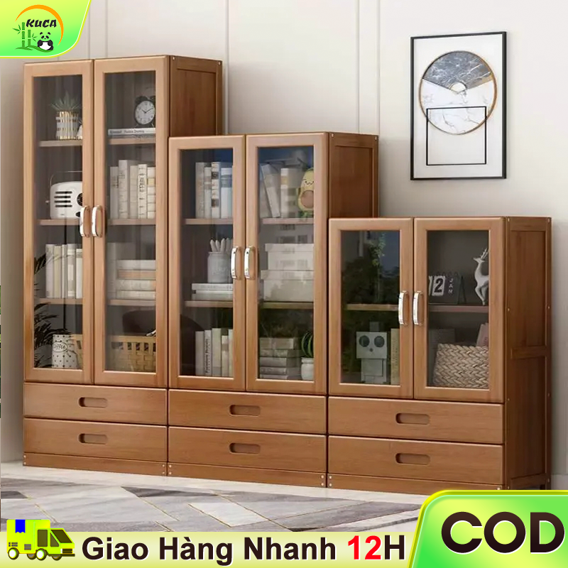 KUCA Kệ Sách Bằng Tre Kệ Lưu Trữ Đa Năng Tủ Sách Gỗ Có Cửa Và Ngăn Kéo Tủ Trưng Bày Tủ Lưu Trữ Tủ Sách