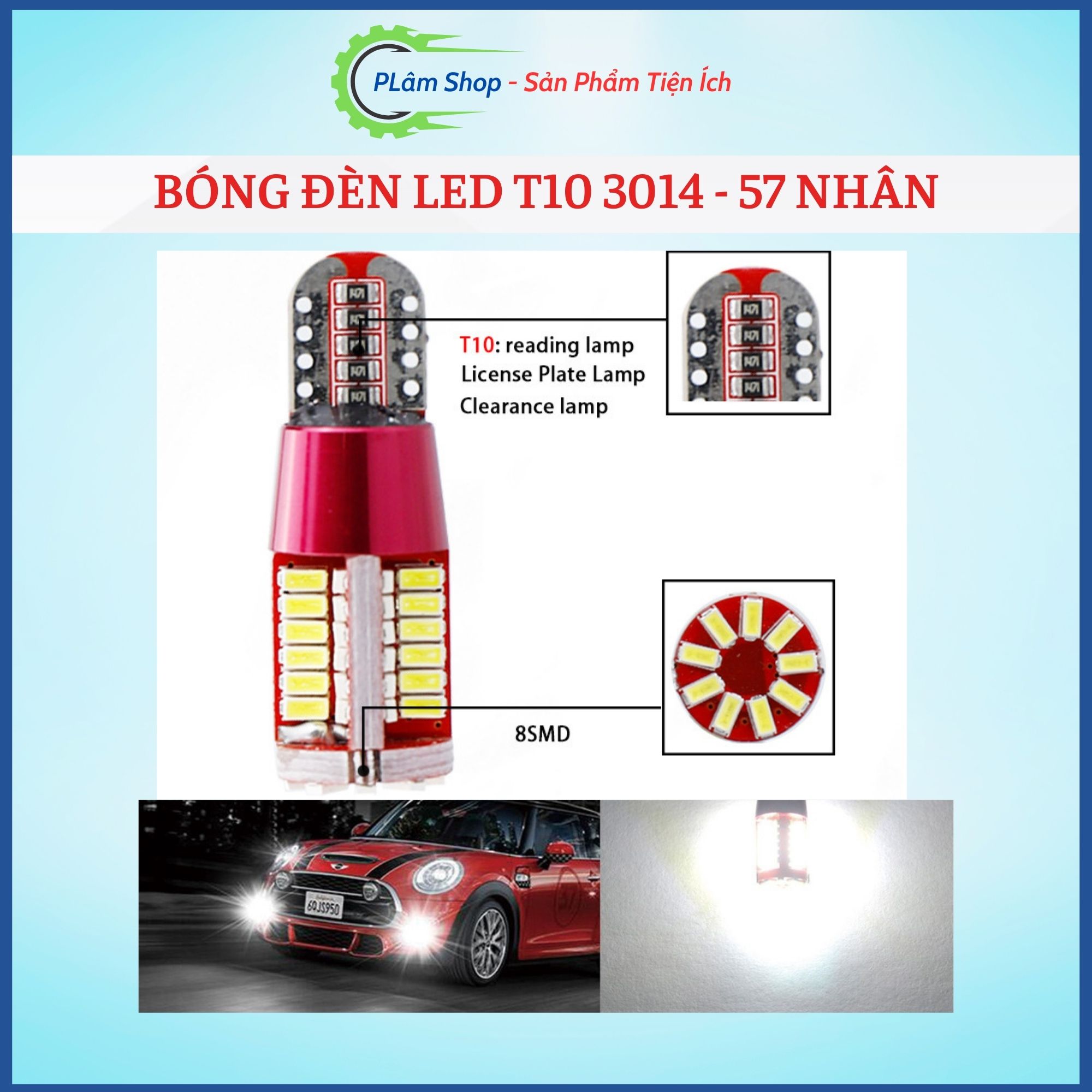 1 cái đèn led t10 3014 57 nhân