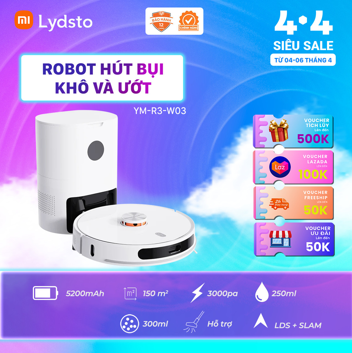 Robot hút bụi khô và ướt đa năng Lydsto - YM-R3-W03 B03