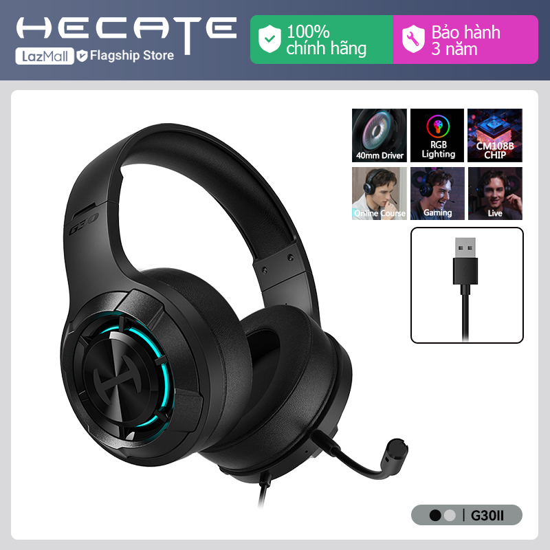 Hecate g30 ii usb wired gaming headphones rgb lighting 7.1 surround sound pc ps4 ps5 xbox with microphone