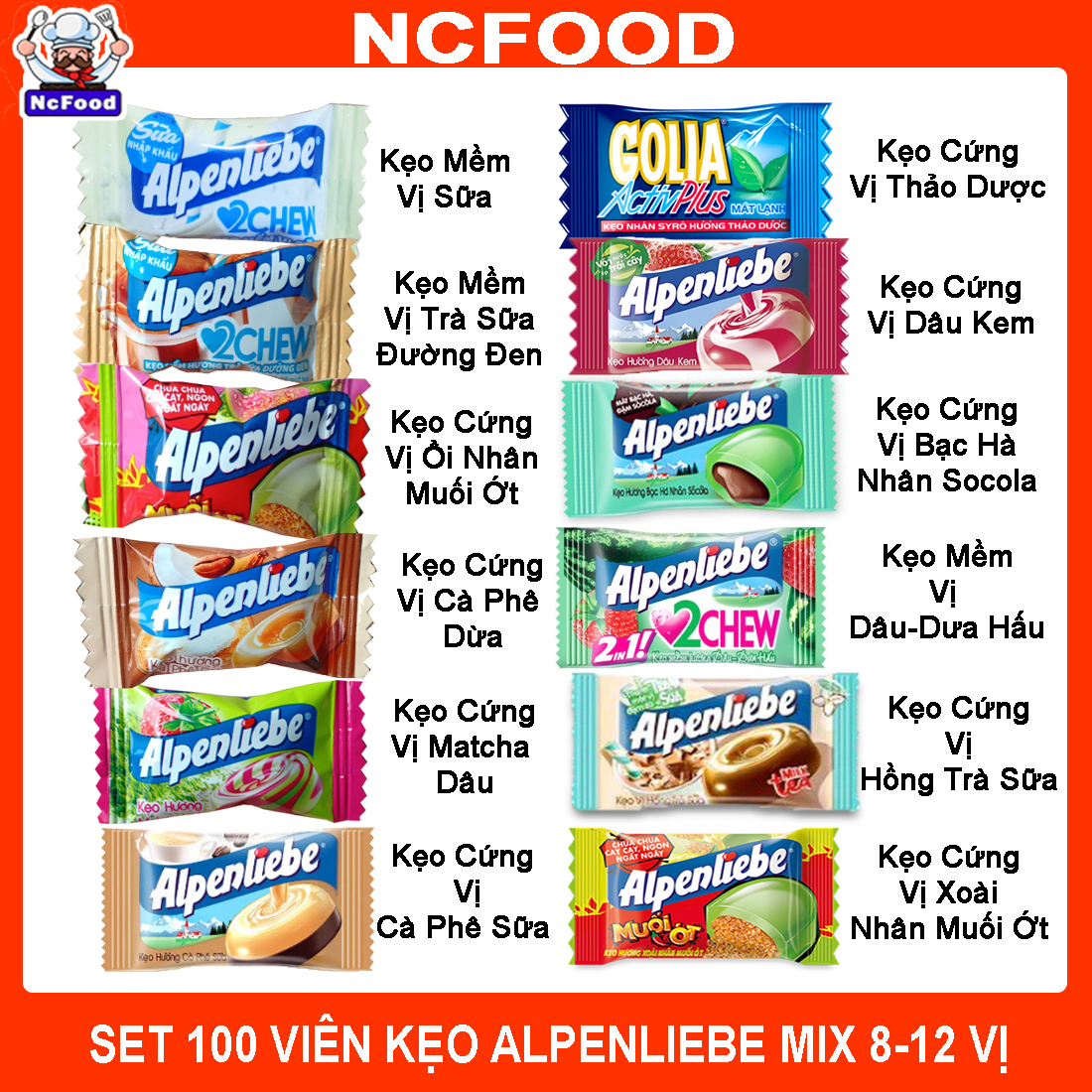 Gói 350g (100 Viên) Kẹo Alpenliebe Mix 15-19 Vị (NCFOOD) (Ncfood liên tục mix vị mới khi cty sx)