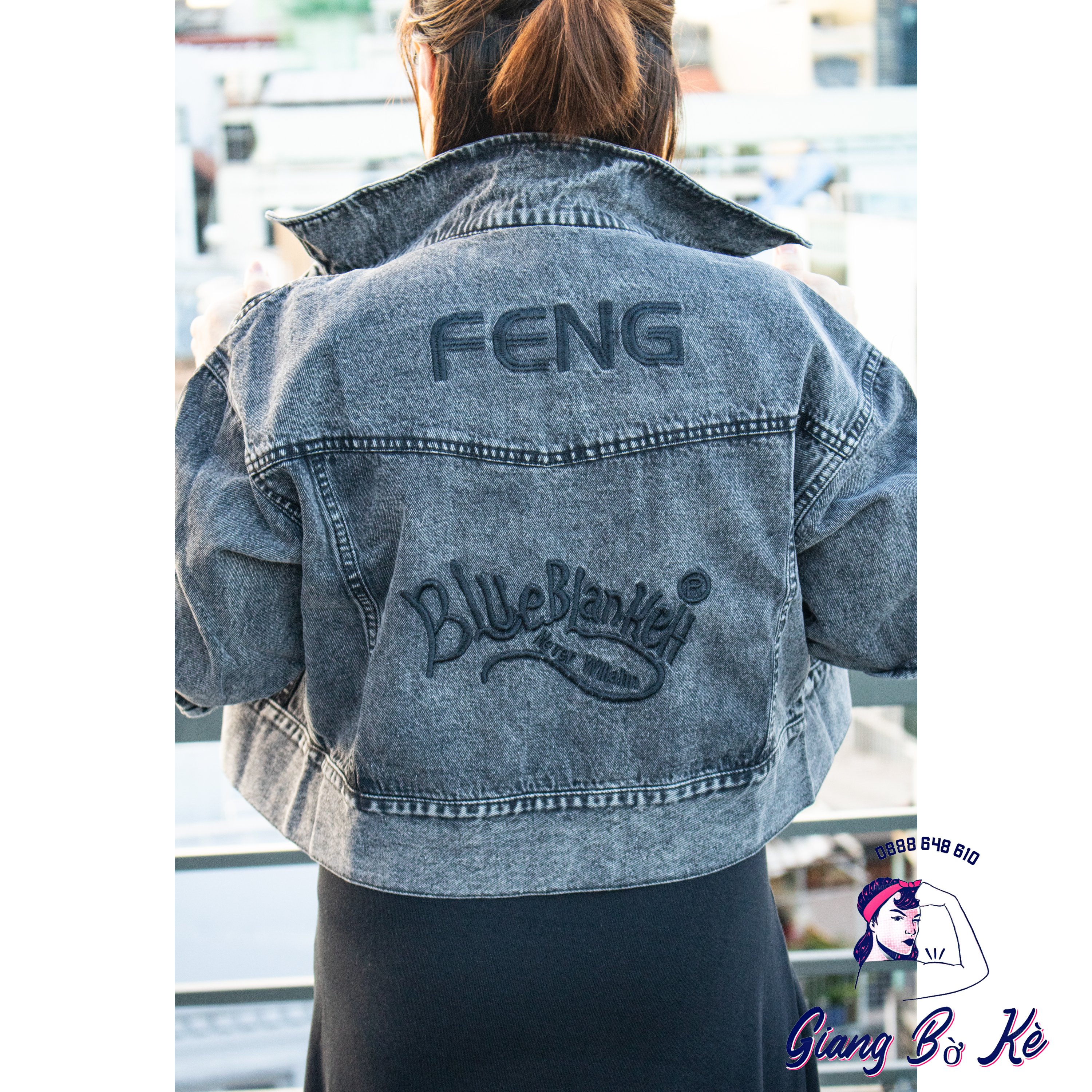 Áo khoác jean nữ xám đen chuột cao cấp FENG giá rẻ size 39-58kg từ Bb Jeans