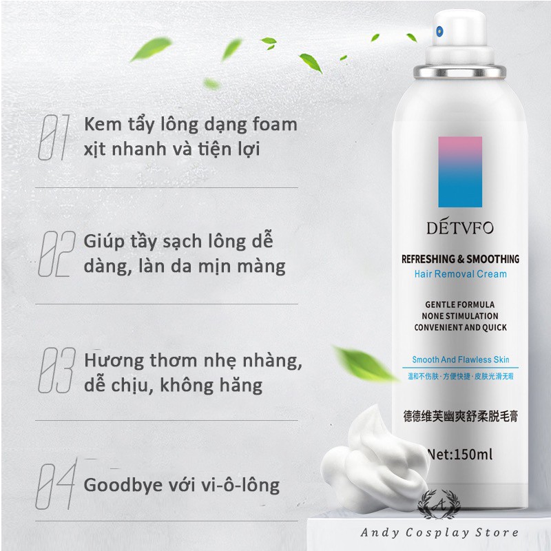 Chai Xịt Tẩy Lông DETVFO 150ml Mới Dùng Siêu Thích | Kem Tẩy Lông DETVFO Dạng Xịt Dịu Nhẹ Không Đau