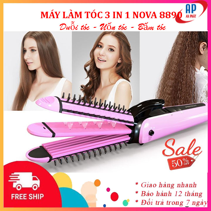 Máy uốn duỗi bấm tóc đa năng 3 in 1 Nova 8890 công nghệ Nano không hại tóc, máy ép thẳng, dập xù máy tạo kiểu tóc giá rẻ - Bảo hành 6 tháng