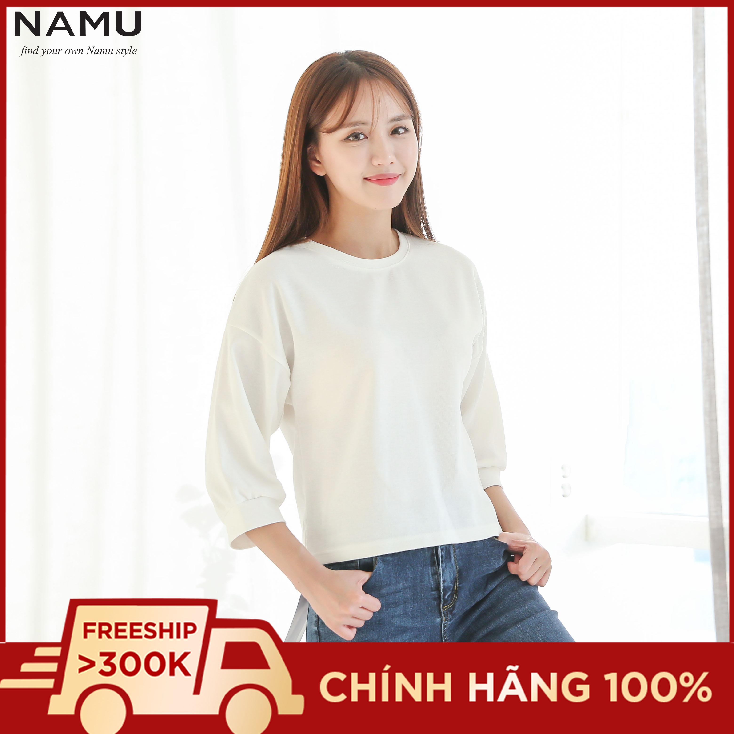 Áo thun trơn tay lửng cổ tròn hiệu NAMU AT10197