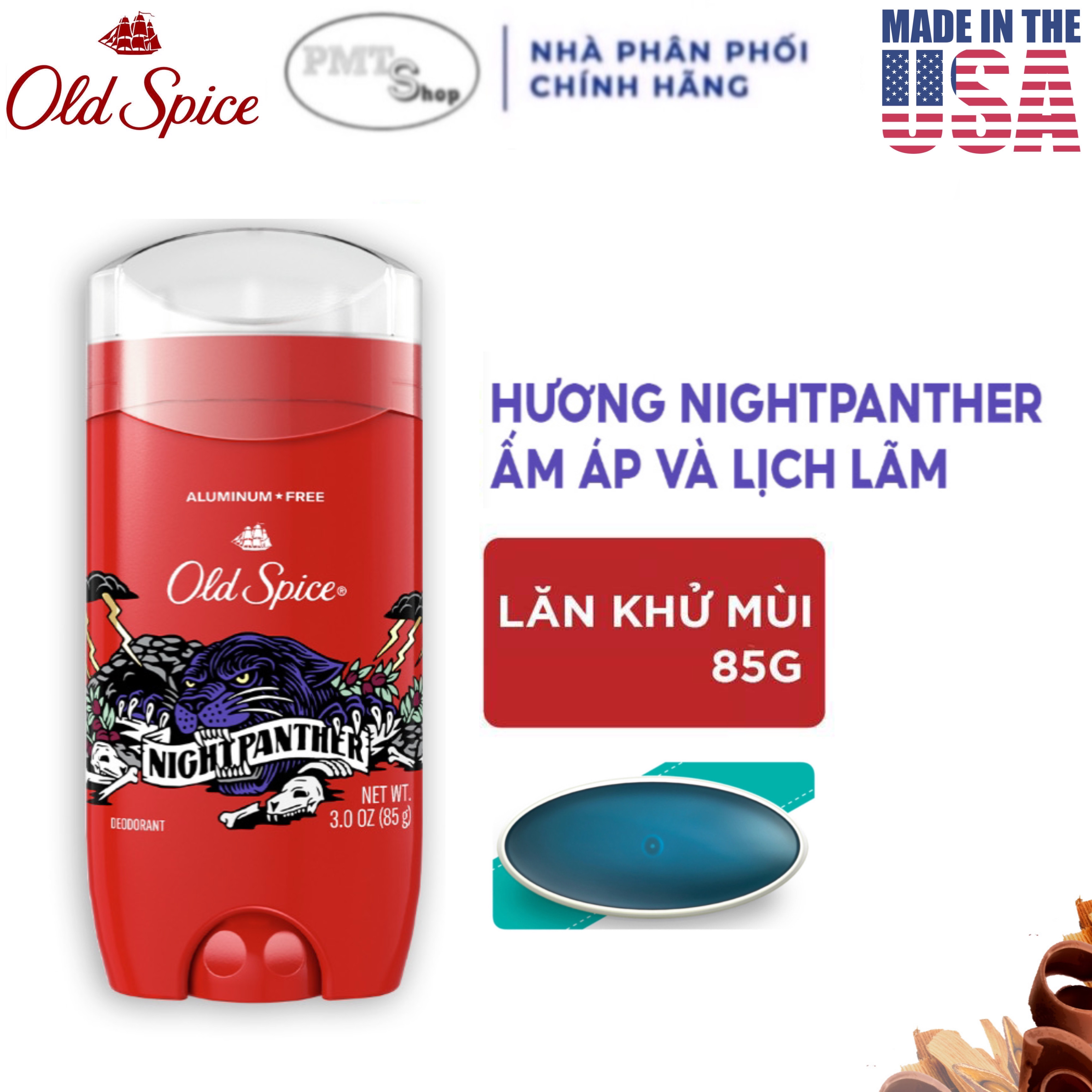 (NK Mỹ) Lăn khử mùi Old Spice NightPanther 85g sáp xanh Night Panther Made in USA