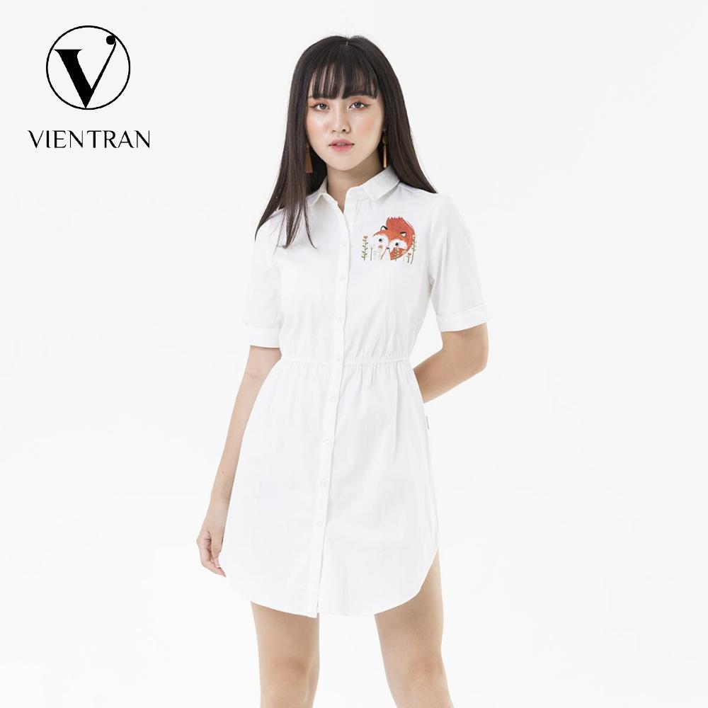 Đầm nữ 2 lớp phối lưới chun eo Vien Tran V63T18T013 (Trắng)