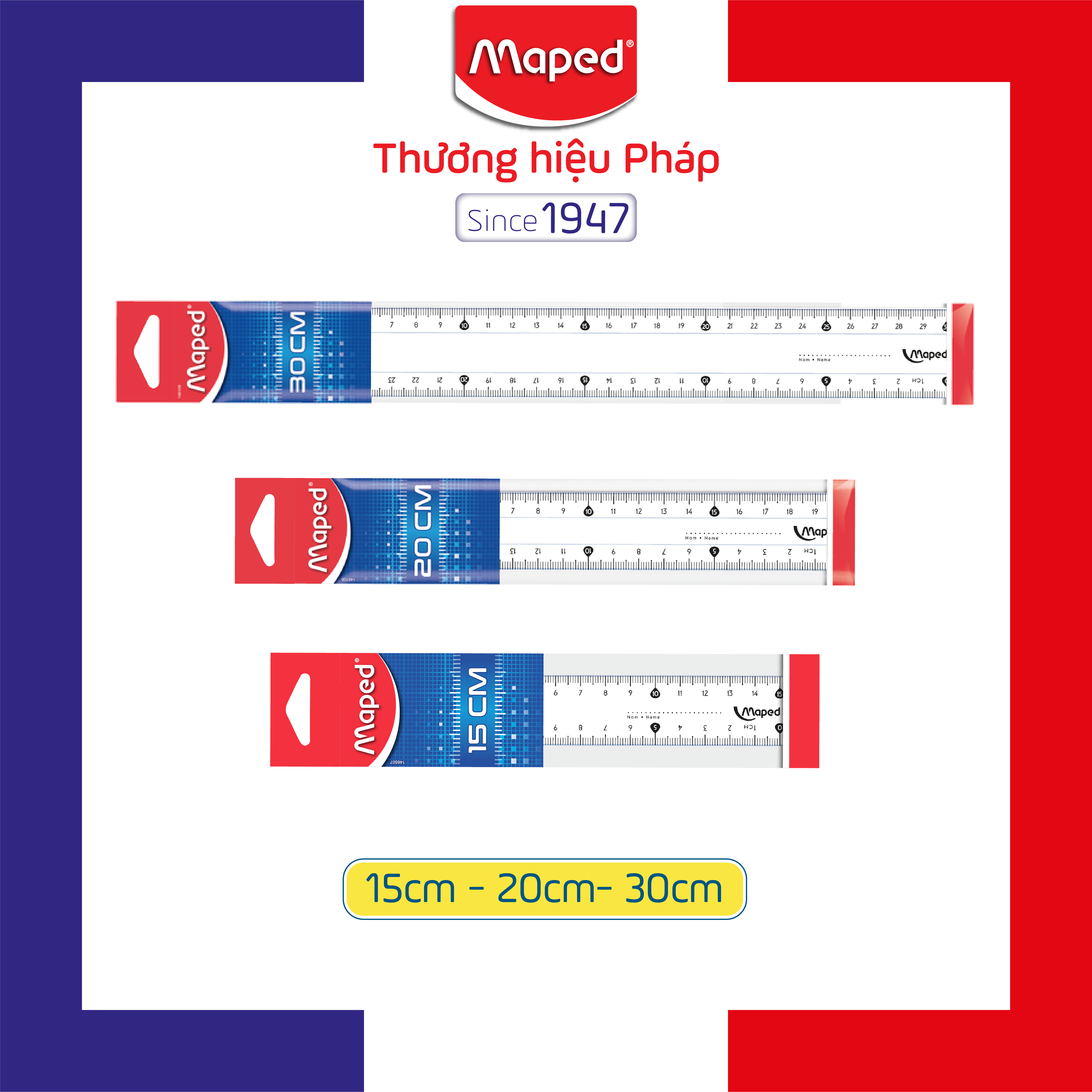 Maped - thước cứng essentials 15/20/30cm - 1 cây