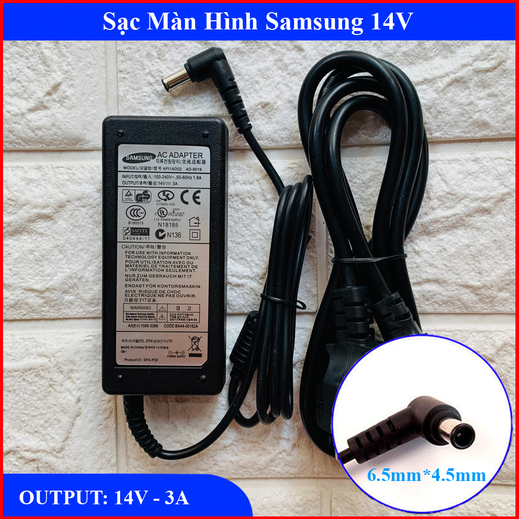Sạc Màn Hình Samsung 14V-3A mẫu đẹp chân sạc viền Đen