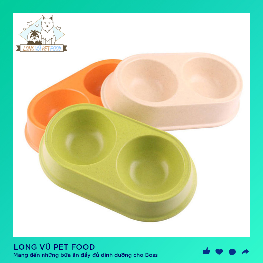 Bát ăn đôi tròn cho chó mèo chất liệu nhựa cao cấp nhiều màu sắc - Long Vũ Pet Food