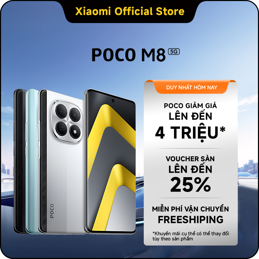 Điện thoại thông minh Xiaomi POCO M8 5G (8+256GB)|Thiết kế cong 3D thanh mảnh chỉ 7.35mm|Màn hình Flow AMOLED 6.77" 120Hz|Hệ thống camera kép AI 50MP