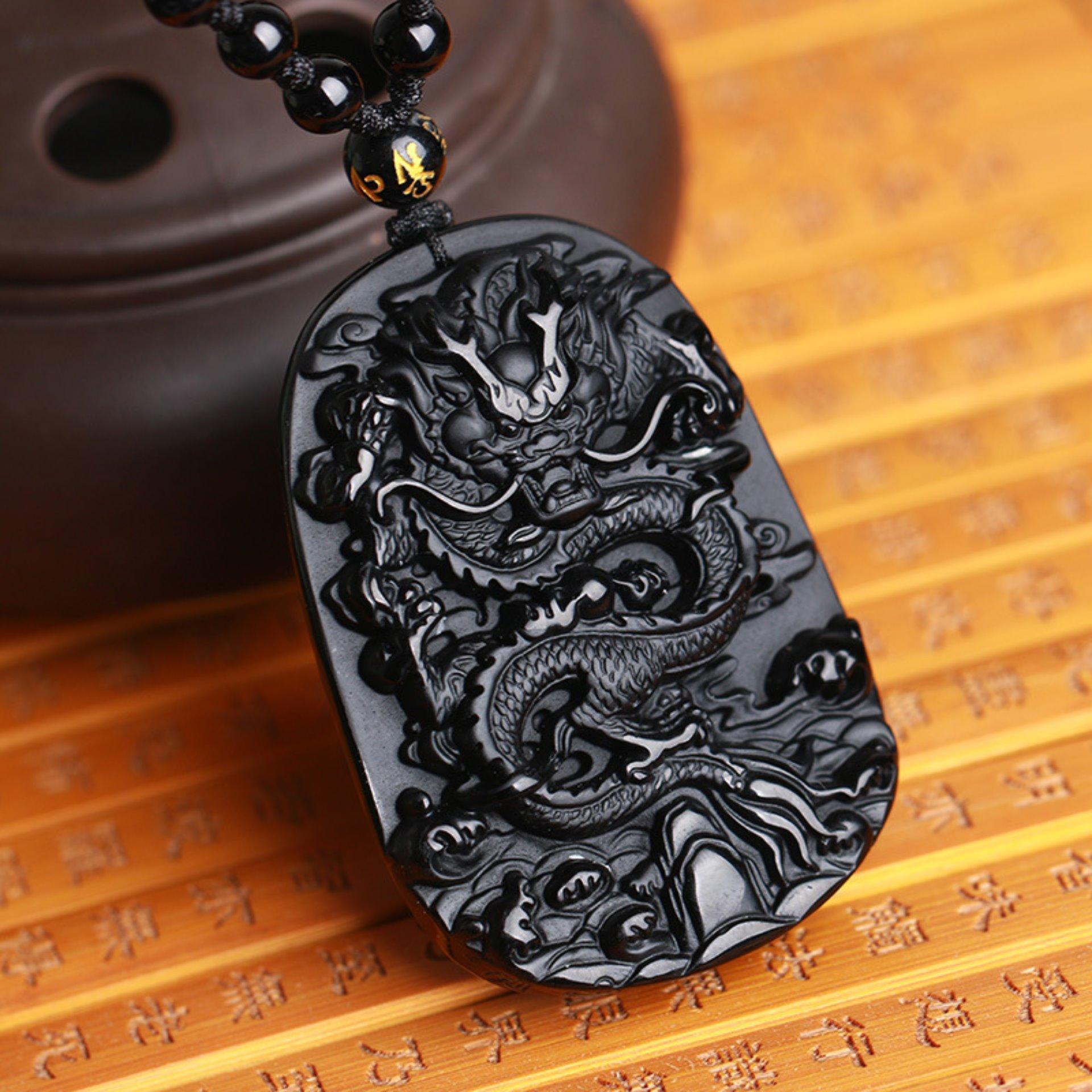 Trung Quốc cổ đại Biểu Tượng Rồng của Imperial Điện Mặt Dây Chuyền Đen Obsidian Khắc hình rồng bay  Trang Sức Cho Nam Giới và Phụ Nữ Trang Sức