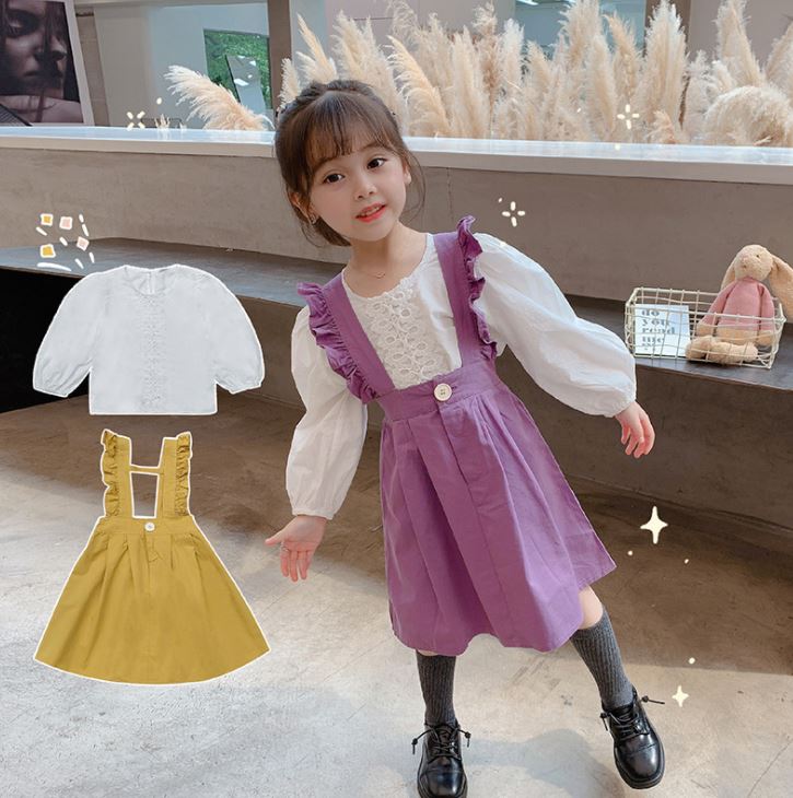 Set váy yếm kèm áo QATE620 dễ thương cho bé gái