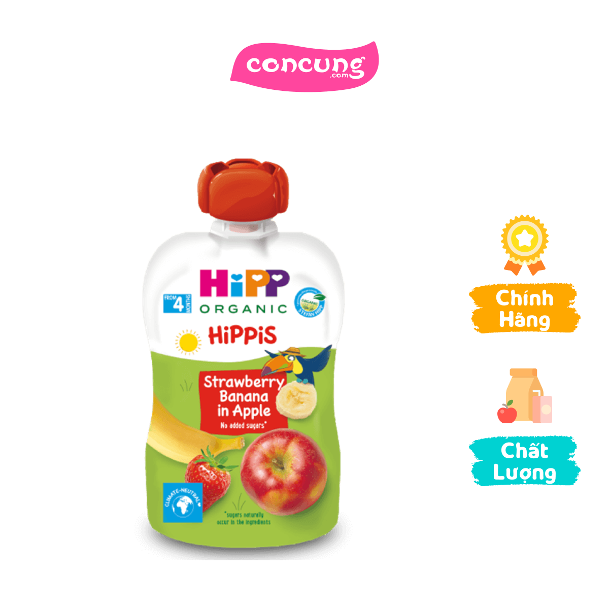 Dinh dưỡng 100% trái cây nghiền hữu cơ HiPPiS Organic Dâu tây Chuối Táo