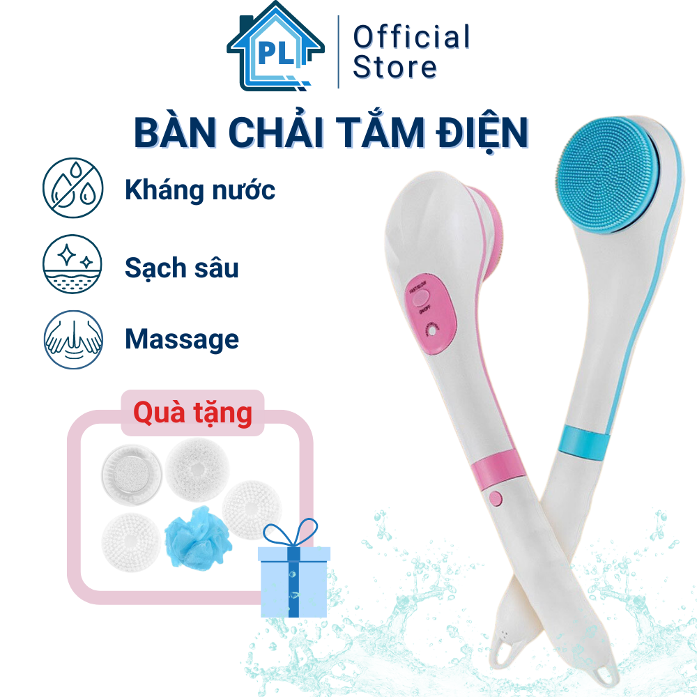 Bàn chải tắm điện tự động chống thấm nước sạc pin USB massage thư giãn kèm 4 đầu đá kỳ bông cọ chà lưng