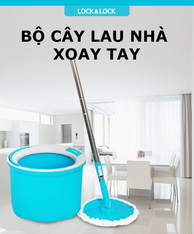 Etm494 - bộ lau nhà xoay tay corner lock&lock 2 bông lau – hàng chính hãng