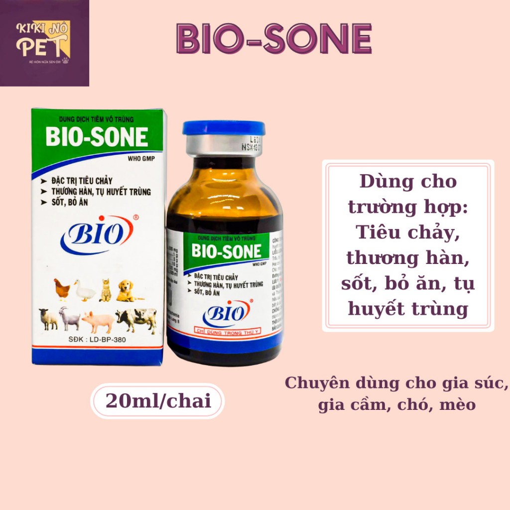 Dung dịch tiêm bio-sone chai 20ml dùng cho vật nuôi tiêu chảy thương hàn sốt bỏ ăn không rõ nguyên nhân - kikino