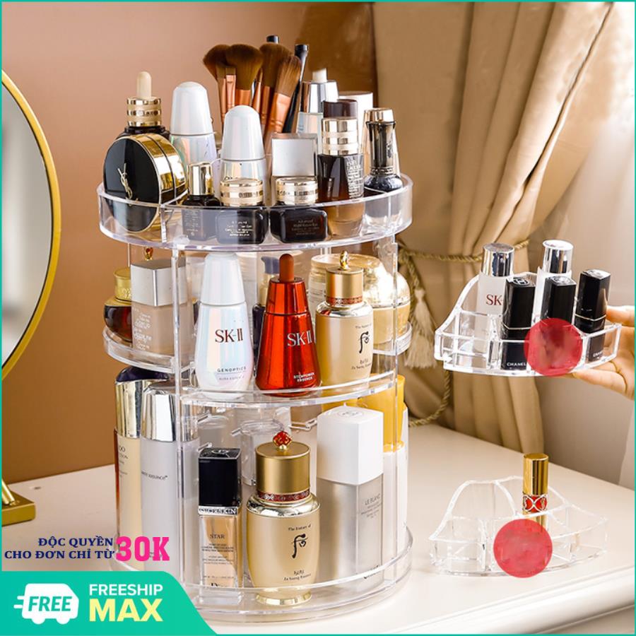 [LOẠI XỊN] Kệ mỹ phẩm, kệ mỹ phẩm 3 tầng, kệ mỹ phẩm xoay 360 độ - Chất liệu nhựa trong suốt chắc chắn , kệ mỹ phẩm xoay 360 độ , kệ mỹ phẩm 3 tầng trong suốt