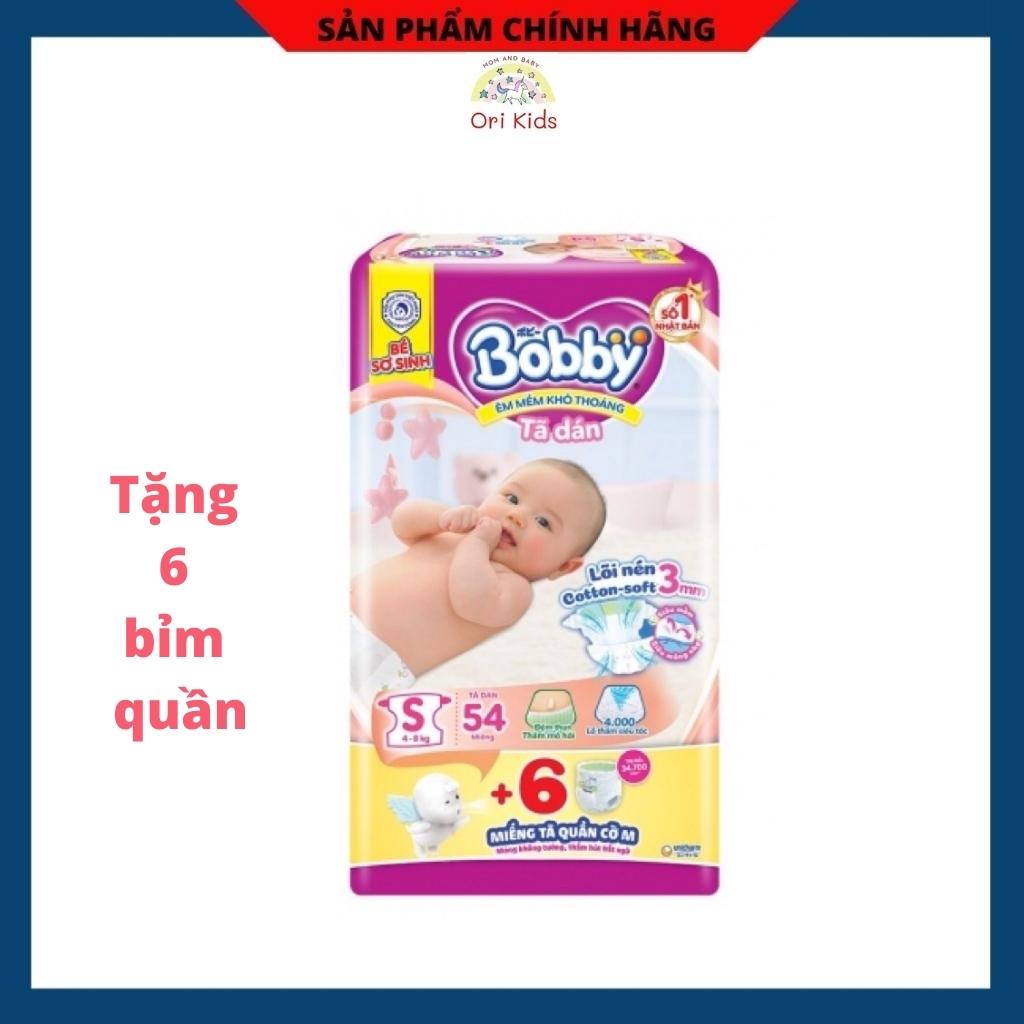 BỈM-TÃ DÁN BOBBY SIÊU THẤM SIZE S GÓI 54 MIẾNG tặng thêm6 miếng Ori Kids